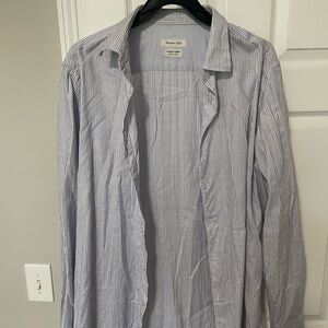 Massimo Dutti Navy and White Striped Shirt
